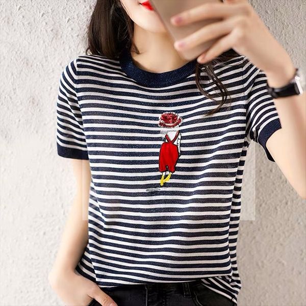 design sense niche leisure academic style t- half sleeve t-shirt versatile striped short sleeve shirt female, White
design sense niche leisure academic style t- half sleeve t-shirt versatile striped short sleeve shirt female, White