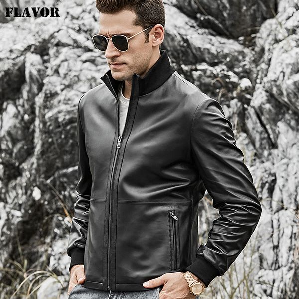 flavor men's real leather jacket men lambskin motorcycle leather jacket with standing collar rib cuff coat, Black
flavor men's real leather jacket men lambskin motorcycle leather jacket with standing collar rib cuff coat, Black