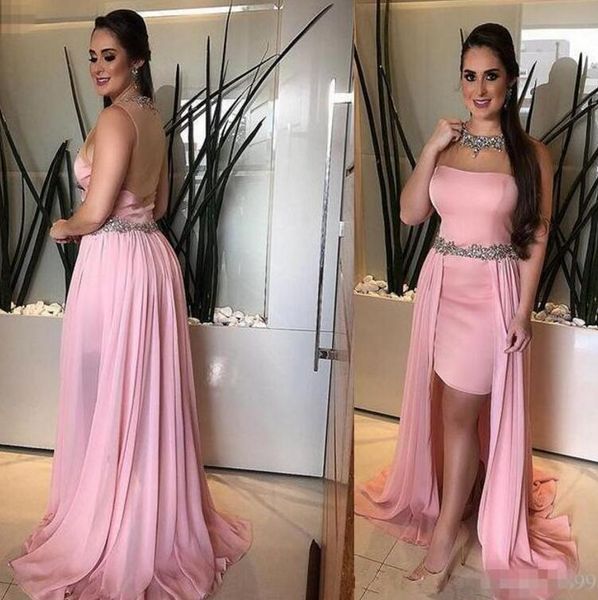 simple arabic short evening dresses jewel neck beaded crystal formal prom dresses with sweep train party gowns, Black;red
simple arabic short evening dresses jewel neck beaded crystal formal prom dresses with sweep train party gowns, Black;red
