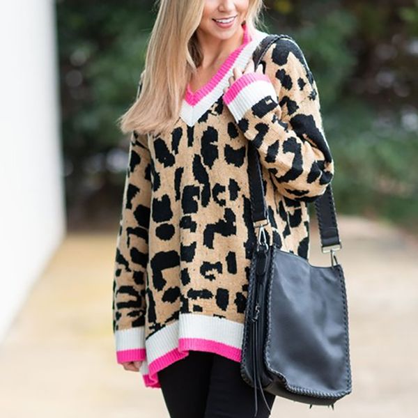 feitong women pullover sweater v-neck sweater fashion leopard print winter knit patchwork long sleeves, White;black
feitong women pullover sweater v-neck sweater fashion leopard print winter knit patchwork long sleeves, White;black