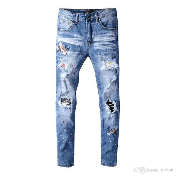 2019 autumn mens ripped patches skinny blue jeans designer distressed badge slim fit motorcycle biker hole beggar hip hop denim pants 604
2019 autumn mens ripped patches skinny blue jeans designer distressed badge slim fit motorcycle biker hole beggar hip hop denim pants 604