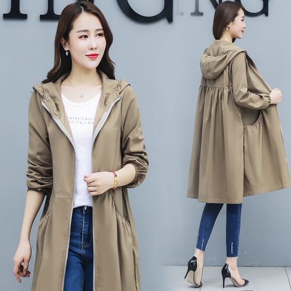 fmfssom women hooded trench coat 2019 new spring autumn long sleeve pocket zipper medium long solid windbreaker, Tan;black
fmfssom women hooded trench coat 2019 new spring autumn long sleeve pocket zipper medium long solid windbreaker, Tan;black