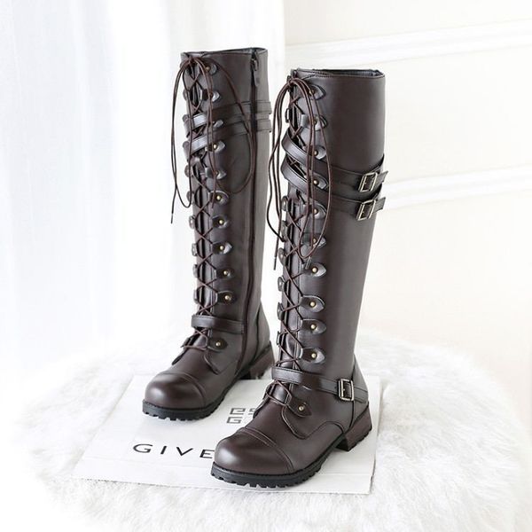 fashion designer knee boots round toe antiskid lace up shoes women square low chunky heels with buckles solid knight booties, Black
fashion designer knee boots round toe antiskid lace up shoes women square low chunky heels with buckles solid knight booties, Black