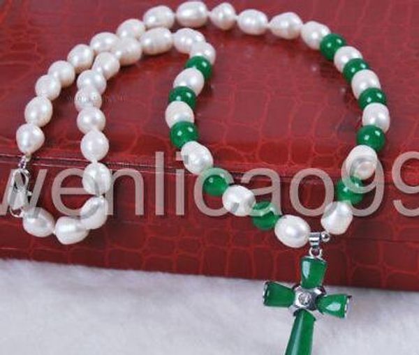 arroz blanco akoya agua dulce perlas cultivadas/verde jade cruz colgante collar, Silver
arroz blanco akoya agua dulce perlas cultivadas/verde jade cruz colgante collar, Silver