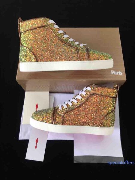 new crystal glitter leather men women red bottom casual shoes brand designer colors sequins leather lace up high sneakers with box, Black
new crystal glitter leather men women red bottom casual shoes brand designer colors sequins leather lace up high sneakers with box, Black