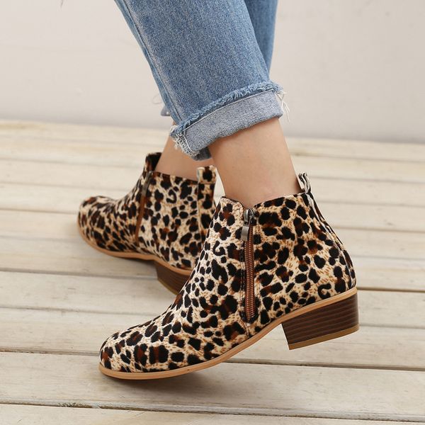 new women walking shoes boots leopard low heels platform ankle boots ladies pu leather vintage western shoes, Black
new women walking shoes boots leopard low heels platform ankle boots ladies pu leather vintage western shoes, Black