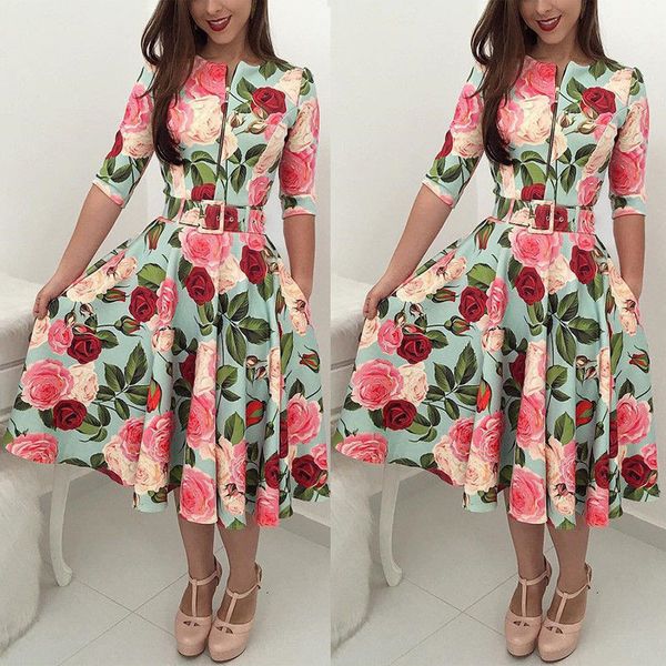 women floral print 3/4 sleeve chiffon casual loose party vintage dress zipper regular size pullover summer autumn clothes, Black;gray
women floral print 3/4 sleeve chiffon casual loose party vintage dress zipper regular size pullover summer autumn clothes, Black;gray
