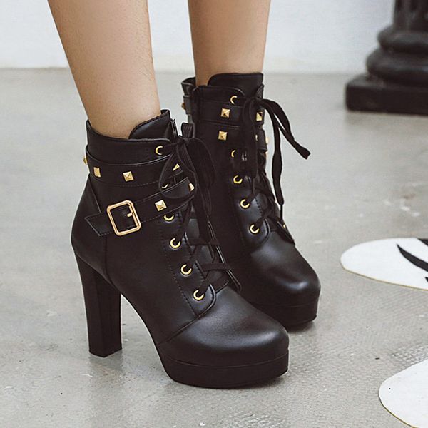 fashion women's winter shoes belt buckle pure color high-heeled women ankle boots party shoes classic elegant zapatos de mujer, Black
fashion women's winter shoes belt buckle pure color high-heeled women ankle boots party shoes classic elegant zapatos de mujer, Black