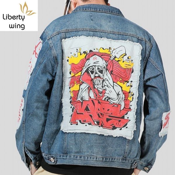 spring new brand harajuka vintage patch printing mens wash denim jackets single breasted lapel loose casual male outerwear coats, Black;brown
spring new brand harajuka vintage patch printing mens wash denim jackets single breasted lapel loose casual male outerwear coats, Black;brown
