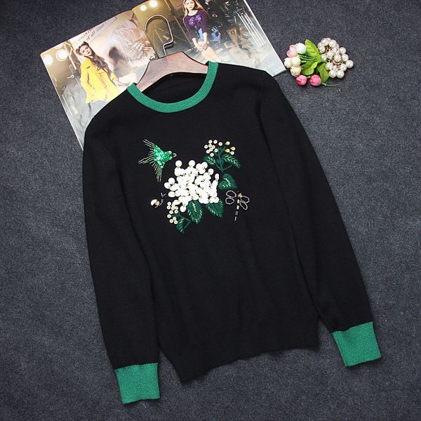 korean women sweater o-neck knit pullovers sequins beading floral sweater pull femme nouveaute 2019, White;black
korean women sweater o-neck knit pullovers sequins beading floral sweater pull femme nouveaute 2019, White;black