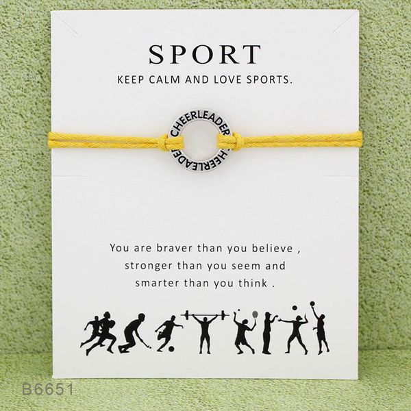 cheerleader sport handmade rope charm bracelets for women men friendship statement wish jewelry gift with card, Golden;silver
