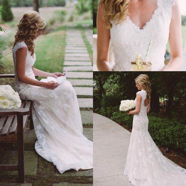 2019 beach bohemian mermaid wedding dresses vintage tulle full lace applique v neck backless floor length wedding bridal gowns, White
2019 beach bohemian mermaid wedding dresses vintage tulle full lace applique v neck backless floor length wedding bridal gowns, White