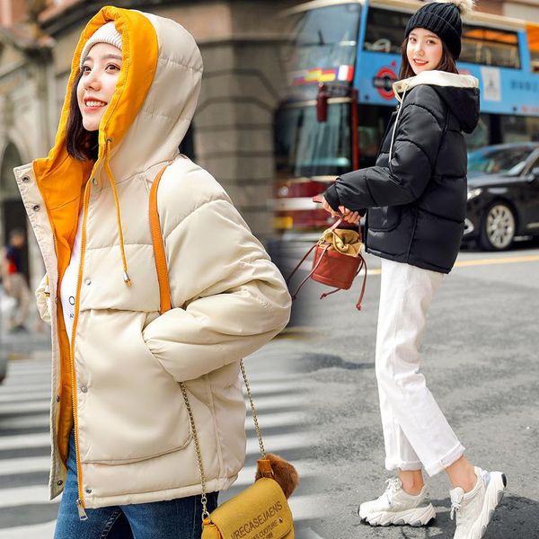 short cotton women 2019 new autumn and winter hooded thick loose women's shirt down cotton jacket down jacket, Black
short cotton women 2019 new autumn and winter hooded thick loose women's shirt down cotton jacket down jacket, Black