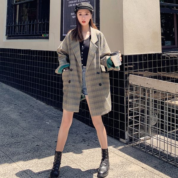 women's jacket 2019autumn and winter new casual fashion temperament loose wild lattice double-breasted small suit women's shirt, White;black
women's jacket 2019autumn and winter new casual fashion temperament loose wild lattice double-breasted small suit women's shirt, White;black