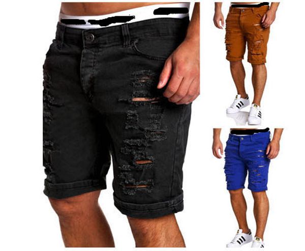 new men's dilapidated and slim washed jeans shorts in summer 2020, White;black 
new men's dilapidated and slim washed jeans shorts in summer 2020, White;black