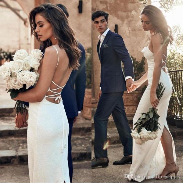 beach boho mermaid wedding dresses lace appliques long custom made spaghetti back split train bridal gowns vestios de novia, White
beach boho mermaid wedding dresses lace appliques long custom made spaghetti back split train bridal gowns vestios de novia, White