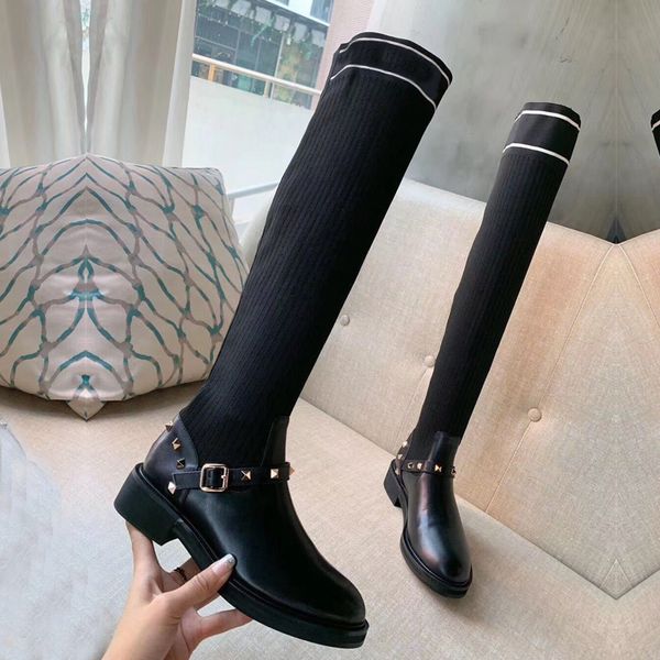 designer long tube boots 2019 new knitted stretch boots fashion letter rivet flat woman shoes 100% cow leather luxury high boots 35-41, Black
designer long tube boots 2019 new knitted stretch boots fashion letter rivet flat woman shoes 100% cow leather luxury high boots 35-41, Black
