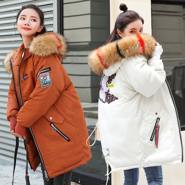 big fur collar hooded winter jacket women long zipper parkas thicken outerwear korean pocket embroidery cotton padded basic, Black
big fur collar hooded winter jacket women long zipper parkas thicken outerwear korean pocket embroidery cotton padded basic, Black