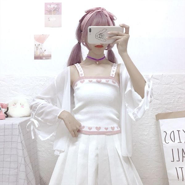 sweet cute love knitted girls tank japan style lovely chi ruffles sleeve tie chiffon sun protection shirts summer, White
sweet cute love knitted girls tank japan style lovely chi ruffles sleeve tie chiffon sun protection shirts summer, White