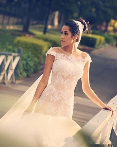 Off The Shoulder Wedding Dresses Cap Sleeves Tulle And Lace Mermaid Wedding Dress Sheer Back Covered Buttons Bridal Gowns Vestidos 
Off The Shoulder Wedding Dresses Cap Sleeves Tulle And Lace Mermaid Wedding Dress Sheer Back Covered Buttons Bridal Gowns Vestidos