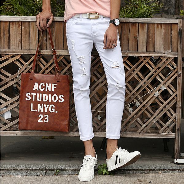 2019 spring and summer new men's jeans pants korean style white/black skinny hole jeans men casual ripped for men sale, Blue
2019 spring and summer new men's jeans pants korean style white/black skinny hole jeans men casual ripped for men sale, Blue