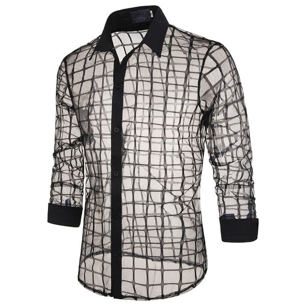 mjartoria men's autumn shirt stage slim fashion plaid transparent lapel shirt casual transparent men's long sleeve 2019, White;black
mjartoria men's autumn shirt stage slim fashion plaid transparent lapel shirt casual transparent men's long sleeve 2019, White;black