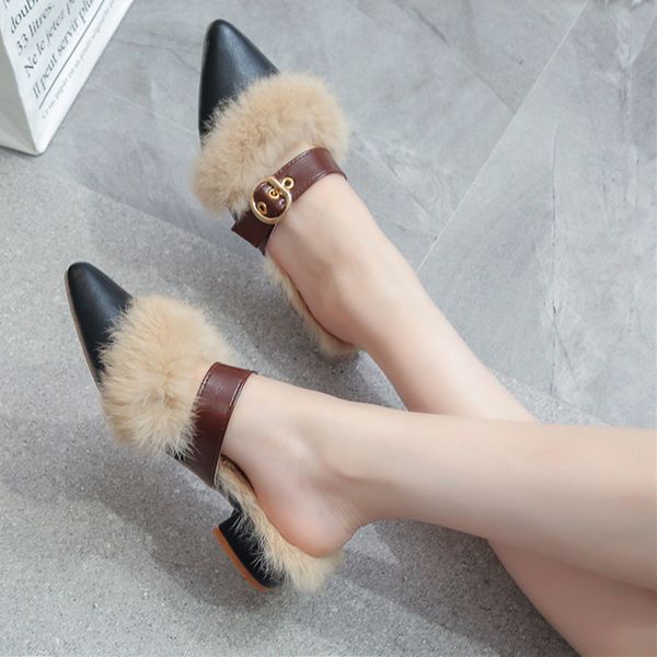 fall/winter vintage fashion women pointed toe slipper plush lining low heels outsides ladies slides luxury mules shoes, Black
fall/winter vintage fashion women pointed toe slipper plush lining low heels outsides ladies slides luxury mules shoes, Black