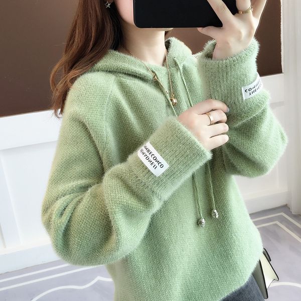 lazy wind pullover woman sweaters 2020 spring autumn new loose bottom shirt thicker imitation mink velvet hooded knit wear top, White;black
lazy wind pullover woman sweaters 2020 spring autumn new loose bottom shirt thicker imitation mink velvet hooded knit wear top, White;black