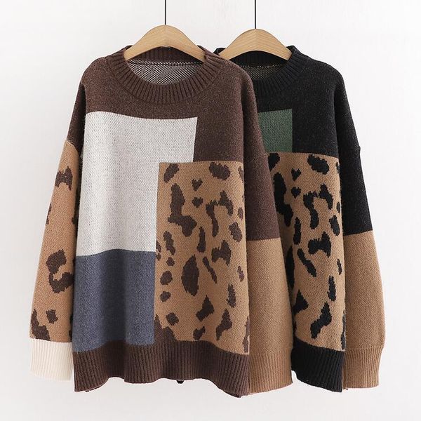 sweater female pullovers literary fan color matching leopard print loose long sleeve autumn and winterdouble layer sweater, White;black
sweater female pullovers literary fan color matching leopard print loose long sleeve autumn and winterdouble layer sweater, White;black