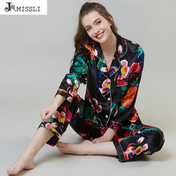 jrmissli women pajamas set silk sleepwear female elegant print women flower print pyjamas suit casual home clothes pijama mujer, Blue;gray
jrmissli women pajamas set silk sleepwear female elegant print women flower print pyjamas suit casual home clothes pijama mujer, Blue;gray