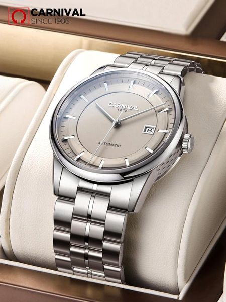 carnival striped stainless steel automatic mechanical watch men business casual simple design reloj hombre, Slivery;brown
carnival striped stainless steel automatic mechanical watch men business casual simple design reloj hombre, Slivery;brown