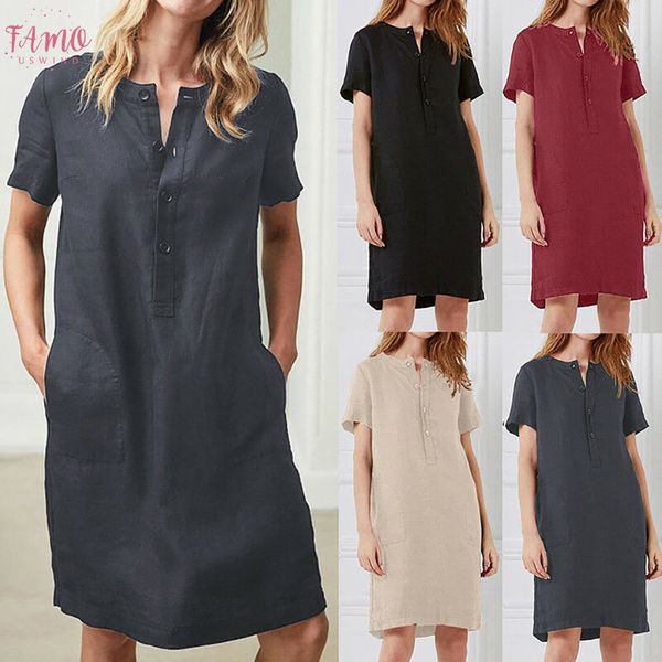new fashion loose solid color dress women summer short sleeve linen dress loose a line party sundress button dress ropa, Black;gray
new fashion loose solid color dress women summer short sleeve linen dress loose a line party sundress button dress ropa, Black;gray