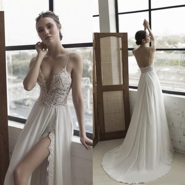 julie vino 2020 beach split wedding dresses bohemia backless spaghetti neckline lace applique bridal gowns a line chiffon wedding dress, White
julie vino 2020 beach split wedding dresses bohemia backless spaghetti neckline lace applique bridal gowns a line chiffon wedding dress, White