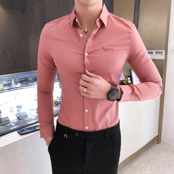 men dress shirt british style solid embroidery business shirt men long sleeve slim fit casual formal wear tuxedo, White;black
men dress shirt british style solid embroidery business shirt men long sleeve slim fit casual formal wear tuxedo, White;black