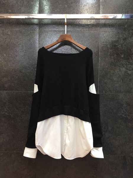 the new autumn and winter 2019 women's wild shirt hem stitching knit sweater 1210, White;black
the new autumn and winter 2019 women's wild shirt hem stitching knit sweater 1210, White;black