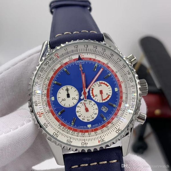 red seconds hands navitimer chronograph 1884 quartz outdoor mens watch blue leather band slide rule marker date blue dial watch wristwatches, Slivery;brown
red seconds hands navitimer chronograph 1884 quartz outdoor mens watch blue leather band slide rule marker date blue dial watch wristwatches, Slivery;brown