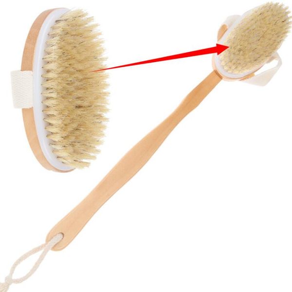 dry skin body brush with long detachable non-slip handle 100% natural bristle bath shower brush blood circulation & exfoliation lx20