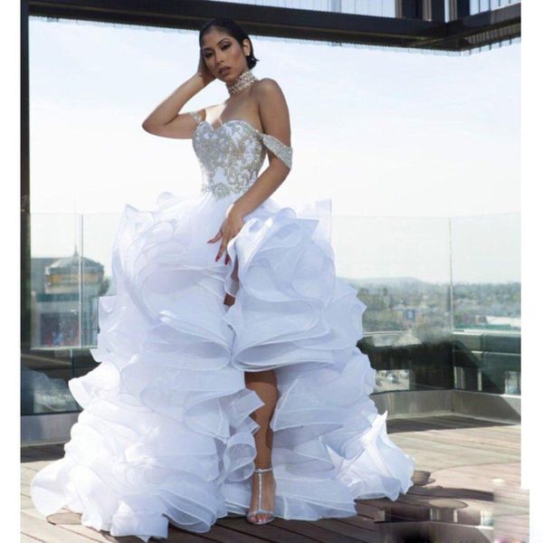 off shoulder 2020 wedding dresses ruffle skirt backless a line bridal gowns appliqued split saudi arabic custom wedding dress, White
off shoulder 2020 wedding dresses ruffle skirt backless a line bridal gowns appliqued split saudi arabic custom wedding dress, White