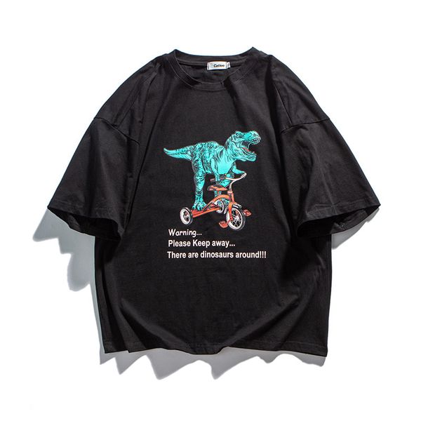 luoye los wild summer 2020 japanese original spoof dinosaur printed short-sleeved t-shirt men and casual personality 3257