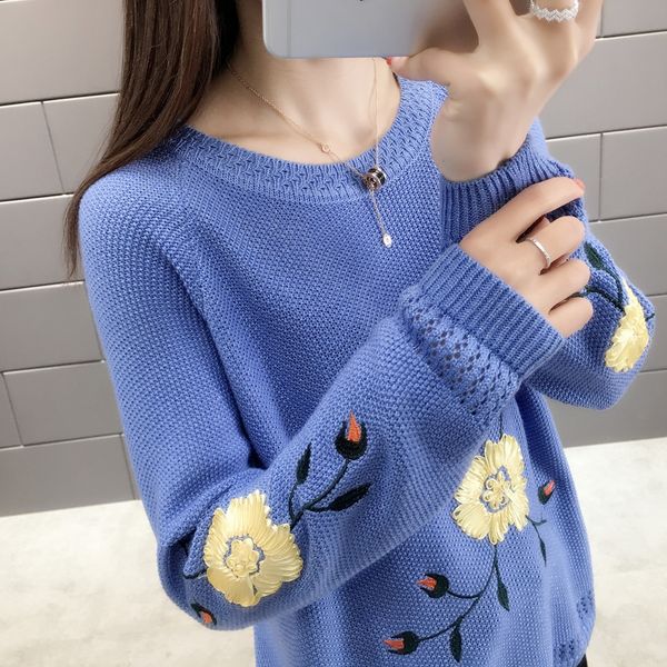 women cute flowers embroidery knitted cotton pink pullover sweater korean style thick sweaters pull femme fall jumpers q9267, White;black
women cute flowers embroidery knitted cotton pink pullover sweater korean style thick sweaters pull femme fall jumpers q9267, White;black