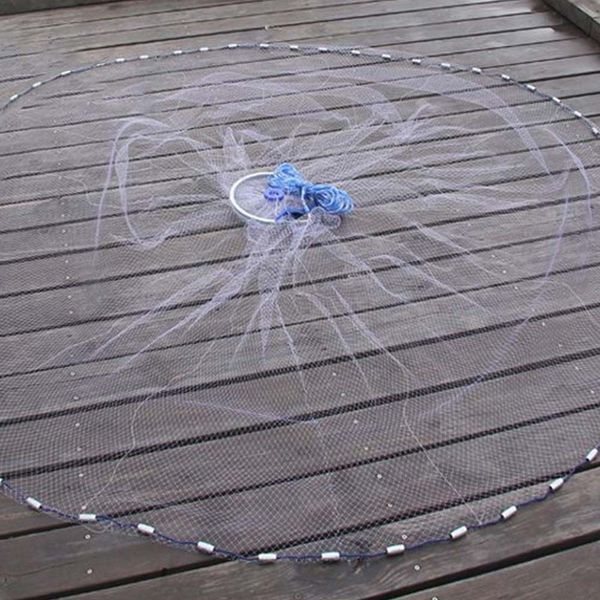 Mry Fishing Net Hand Throw Mesh Hand Sprinkle Spinning Net Aluminum Ring Finefish Network 240/300 Zinc Pendant