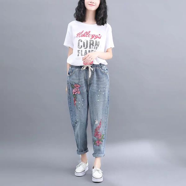 women's jeans woman plus-size high waist loose harem pants 2021 fashion vintage embroidery drawstring slim casual female denim trousers, Blue
women's jeans woman plus-size high waist loose harem pants 2021 fashion vintage embroidery drawstring slim casual female denim trousers, Blue