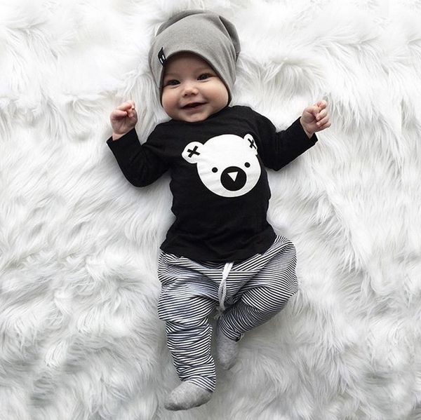 

children clothing set cartoon koala t-shirt +striped pants baby boy clothes set newborn baby boy clothes roupa infantil, White