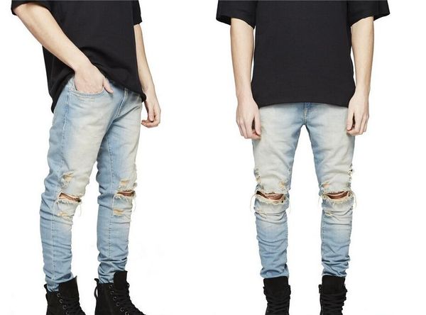 men's jeans slim fit ripped denim men hi-street distressed joggers knee holes washed destroyed, Blue
men's jeans slim fit ripped denim men hi-street distressed joggers knee holes washed destroyed, Blue