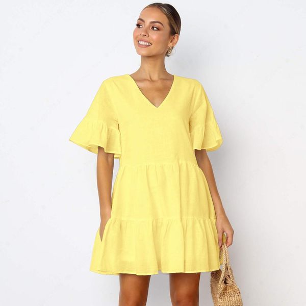 designer dresses multicolor v neck petal sleeve ladies skirt knee length female clothing solid color women, Black;gray
designer dresses multicolor v neck petal sleeve ladies skirt knee length female clothing solid color women, Black;gray