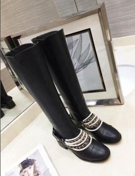 luxury designer womens martin ankle knee high pearl chain autumn winter boots cow leather shoes size 35-41, Black
luxury designer womens martin ankle knee high pearl chain autumn winter boots cow leather shoes size 35-41, Black