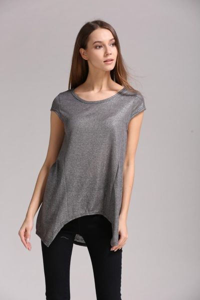 women's womens designer tees clothing round neck short sleeve patchwork irregular t-shirt gilded shiny personality top, White
women's womens designer tees clothing round neck short sleeve patchwork irregular t-shirt gilded shiny personality top, White