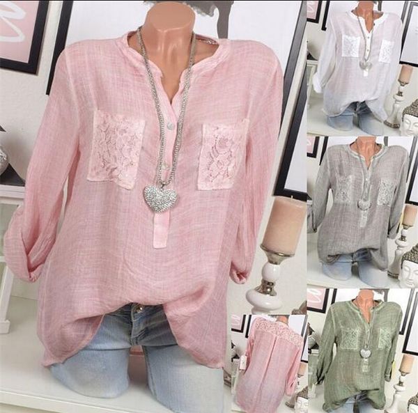 european and american explosion large size lace stitching v-neck long-sleeved pocket irregular shirt ladies t-shirt women's shirts, White
european and american explosion large size lace stitching v-neck long-sleeved pocket irregular shirt ladies t-shirt women's shirts, White