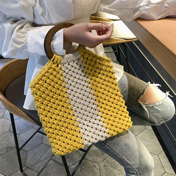 2019 bohemia новой сумки женщин лето пляж мешок сплетенный ручная работа вязаной соломы большая емкость totes женщина хлопок сумка на ремне