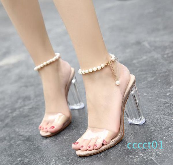 pearl beading ankle chain crystal shoes clear transparent thick heel sandals party events size 35 to 40 ct1, Black
pearl beading ankle chain crystal shoes clear transparent thick heel sandals party events size 35 to 40 ct1, Black